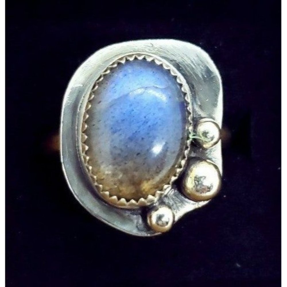 Sterling silver blue labradorite crystal ring gothic style cosplay jewelry
